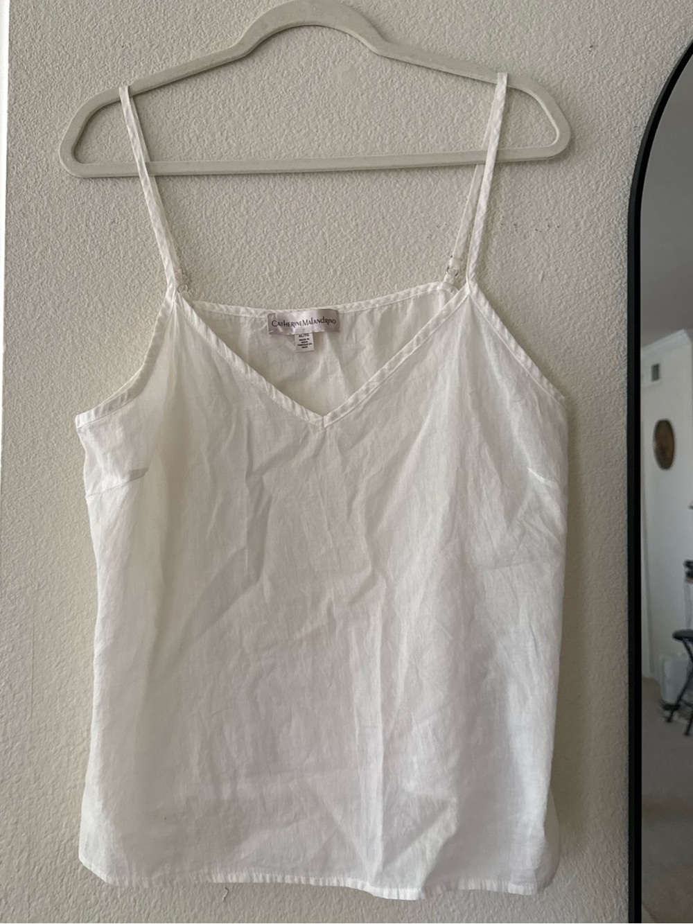 Catherine Malandrino White Linen-Cotton V-Neck Camisole